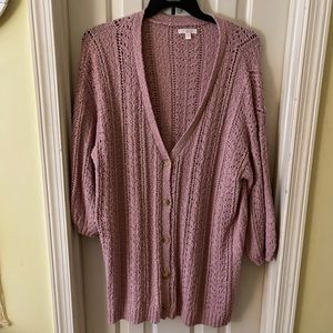 LC by Lauren Conrad chenille style mauvy pink cardigan. New. Size XL